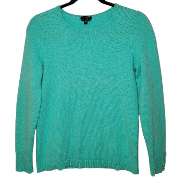 Talbots 100% Pure Cashmere Crewneck Sweater Teal Coastal Preppy Chic Petite M - Picture 9 of 9